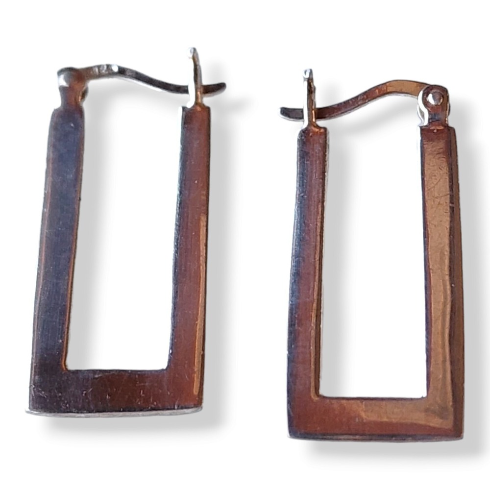 Vintage Dangle Earrings Sterling Silver 925 Long Rectangle Hoops